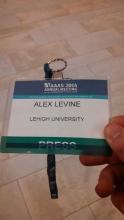Lehigh University Science and Environmental Writing - Alex Levine's nametag from a recent conference
